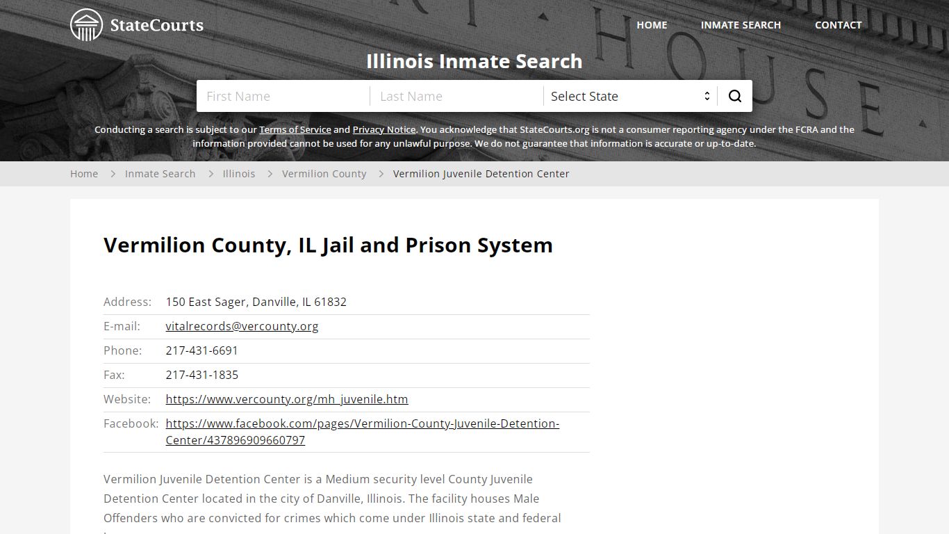Vermilion Juvenile Detention Center Inmate Records Search, Illinois ...